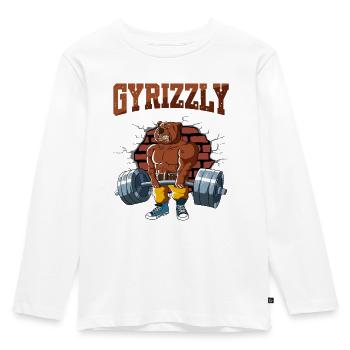 Fitnesstraining Pumpen Bär beim Kreuzheben Fitness - Kinder Premium Bio Langarmshirt - Weiß - Vorne - AI Model Kid Female (0cm)