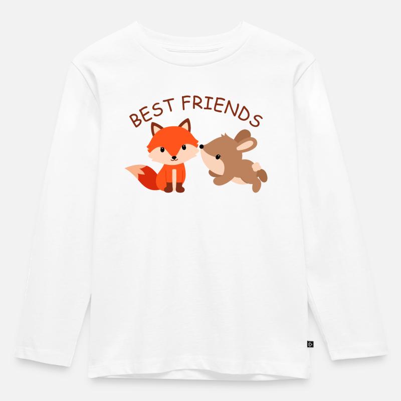 Camicia da notte pigiama coniglietto e volpe BEST FRIENDS. - Maglia a maniche lunghe ecologica premium per bambini - bianco