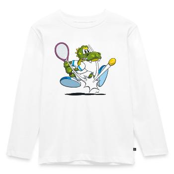 Tennis Krokodil - Kinder Premium Bio Langarmshirt - Weiß - Vorne - AI Model Kid Female (0cm)
