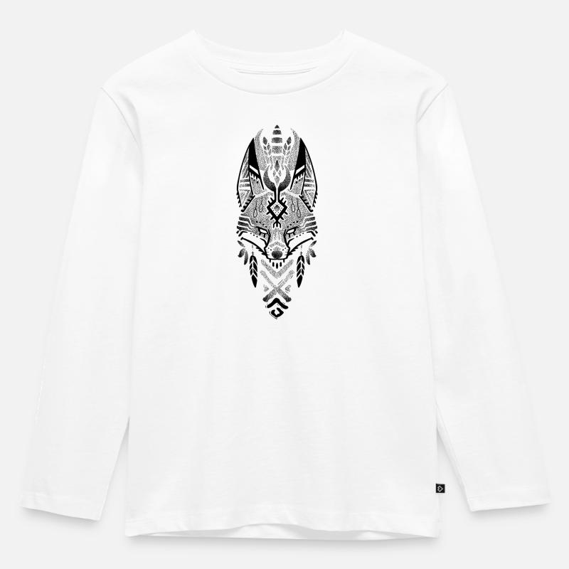 Schwarzer Drowork-Stammesfuchs - Kinder Premium Bio Langarmshirt - Weiß