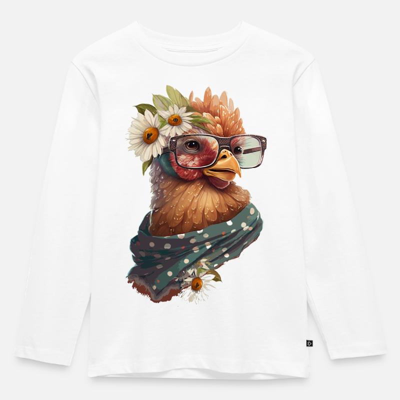 Lustiges Huhn - Kinder Premium Bio Langarmshirt - Weiß