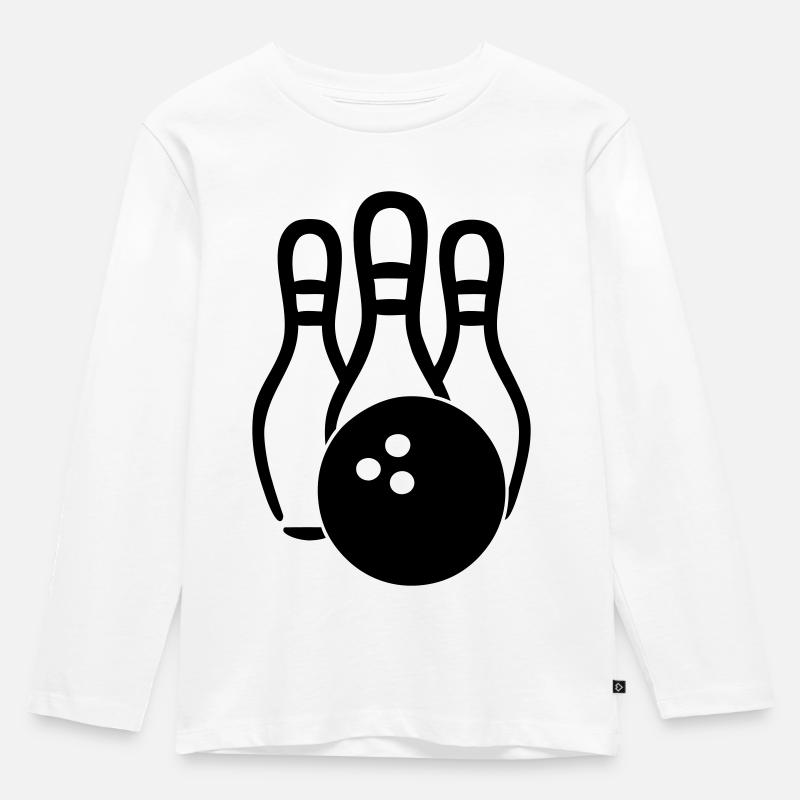 Bowlingkugel & Pins - Kinder Premium Bio Langarmshirt - Weiß
