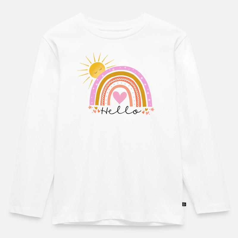 Regenbogen - Kinder Premium Bio Langarmshirt - Weiß