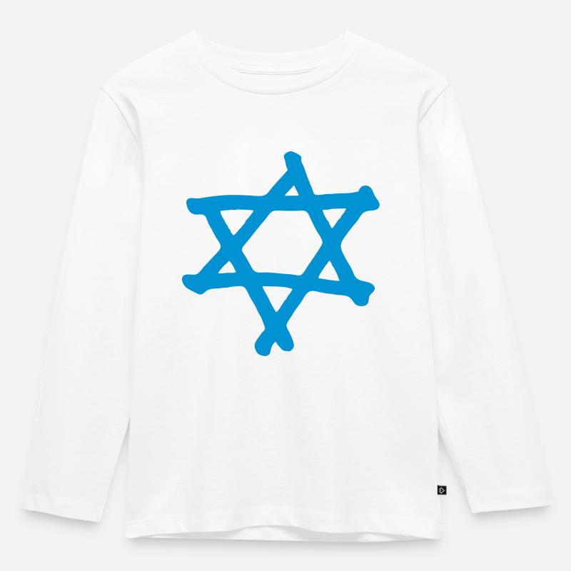 Davidstern 2 - Kinder Premium Bio Langarmshirt - Weiß