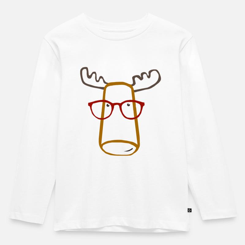 Elch mit Brille - Kinder Premium Bio Langarmshirt - Weiß
