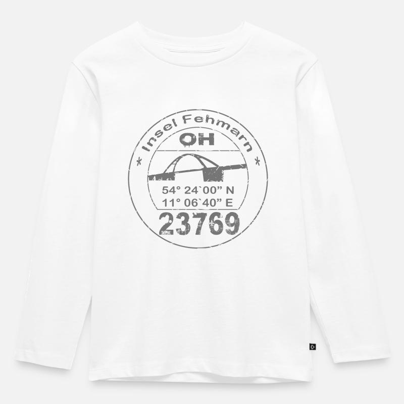 Fehmarn Stempel - Kinder Premium Bio Langarmshirt - Weiß