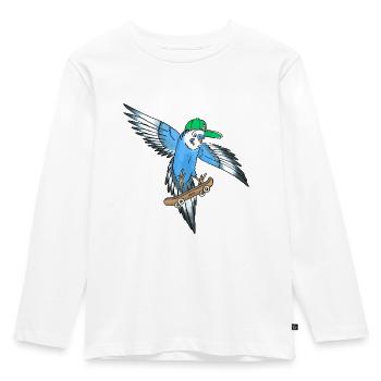 Skateboard Wellensittich (blau, cap grün/weiß) - Kinder Premium Bio Langarmshirt - Weiß - Vorne - AI Model Kid Female (0cm)