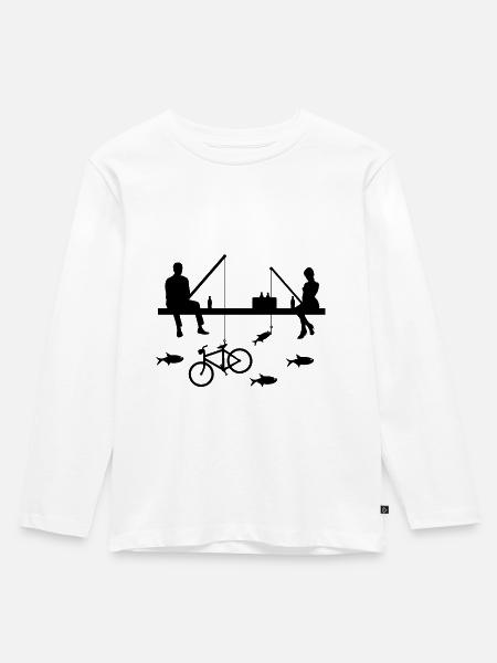 Angeln - Kinder Premium Bio Langarmshirt - Weiß