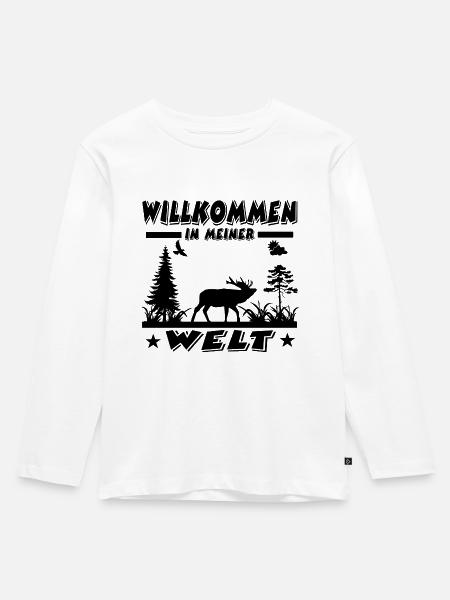 Hirsch - Kinder Premium Bio Langarmshirt - Weiß