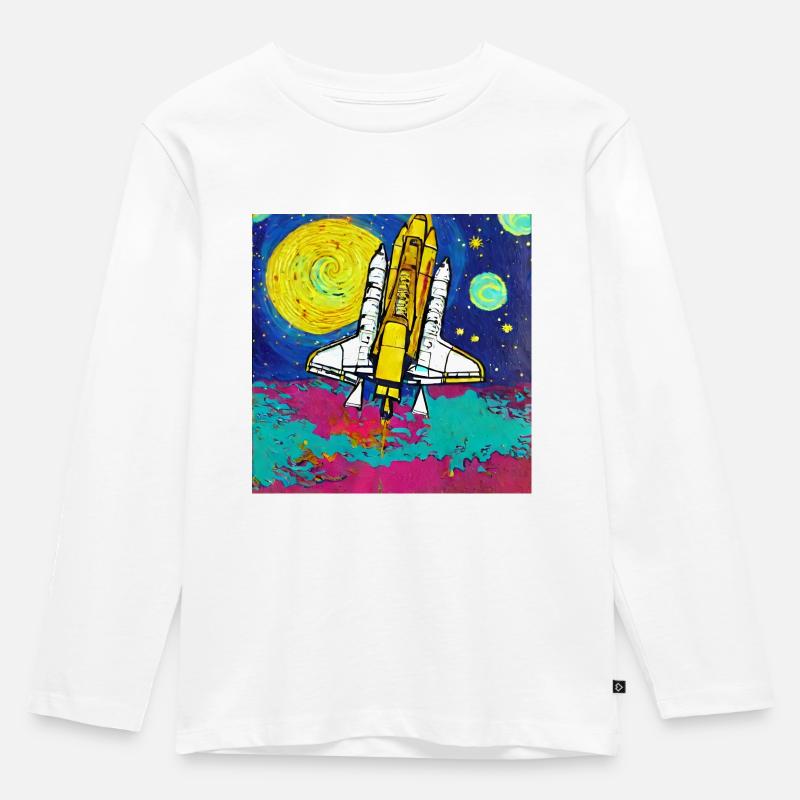 Space Shuttle Van Gogh - Kinder Premium Bio Langarmshirt - Weiß