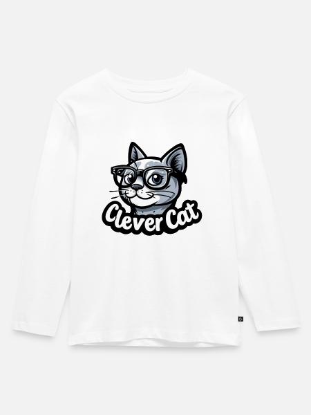 CLEVERE KATZE - Kinder Premium Bio Langarmshirt - Weiß