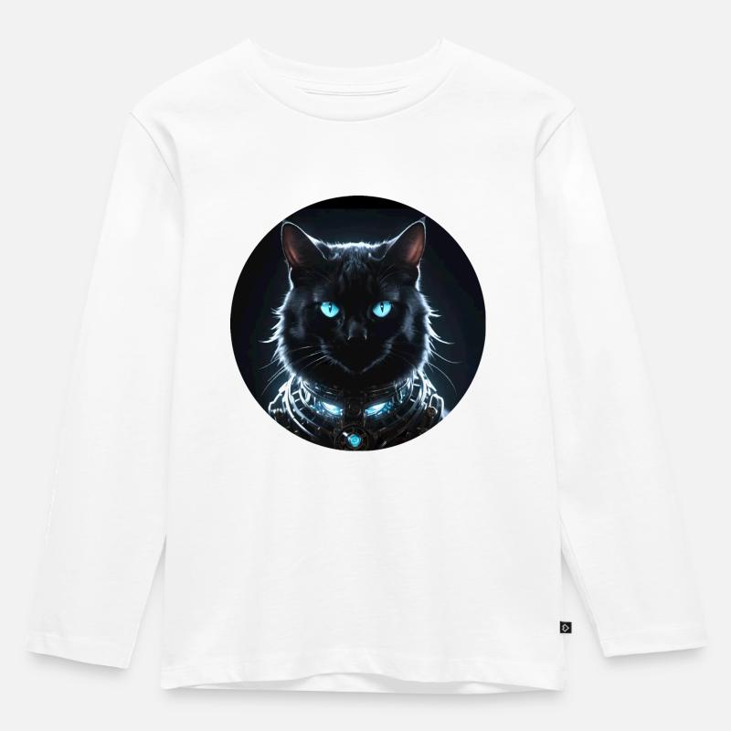 Black Cat - Kinder Premium Bio Langarmshirt - Weiß