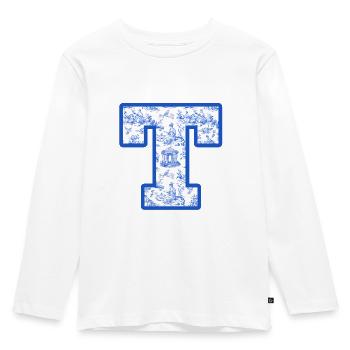 Blauer Chinoiserie-Buchstabe - Kinder Premium Bio Langarmshirt - Weiß - Vorne - AI Model Kid Female (0cm)