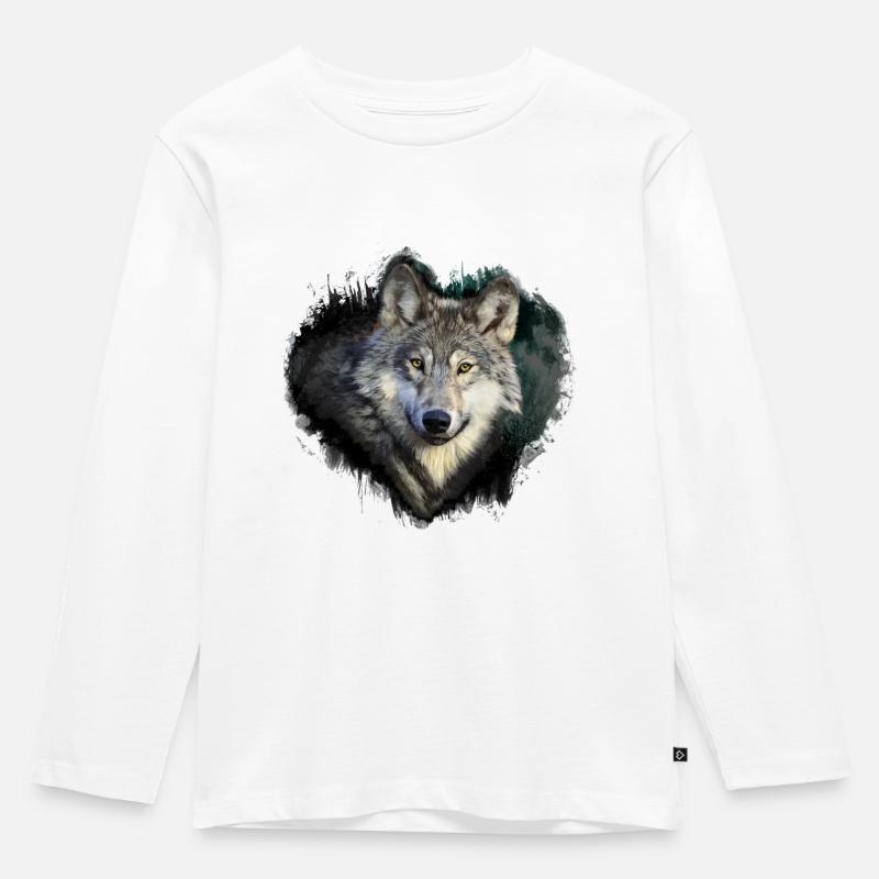 Wolf Liebe - Kinder Premium Bio Langarmshirt - Weiß