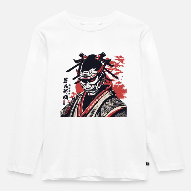 Samurai mit der Maske - Kinder Premium Bio Langarmshirt - Weiß