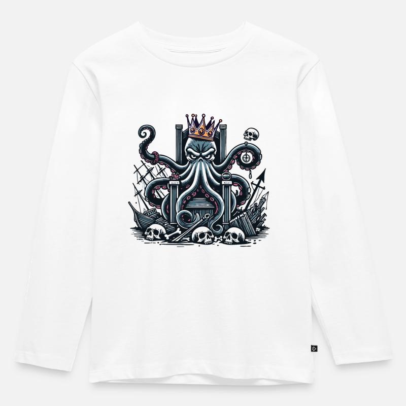 Kraken König auf dem Thron - Kinder Premium Bio Langarmshirt - Weiß