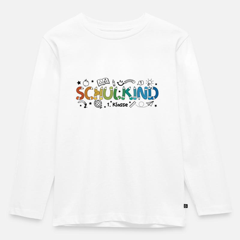 Schulkind 2026 Doodle Einschulung Schulanfang - Kinder Premium Bio Langarmshirt - Weiß