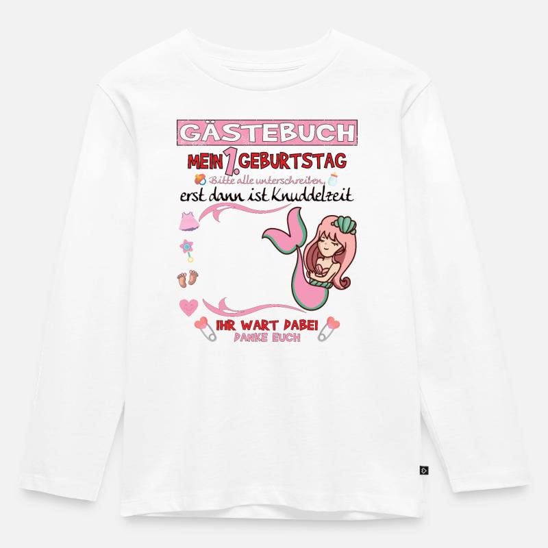 1. Geburtstag Mädchen & Junge Gästebuch - Kinder Premium Bio Langarmshirt - Weiß