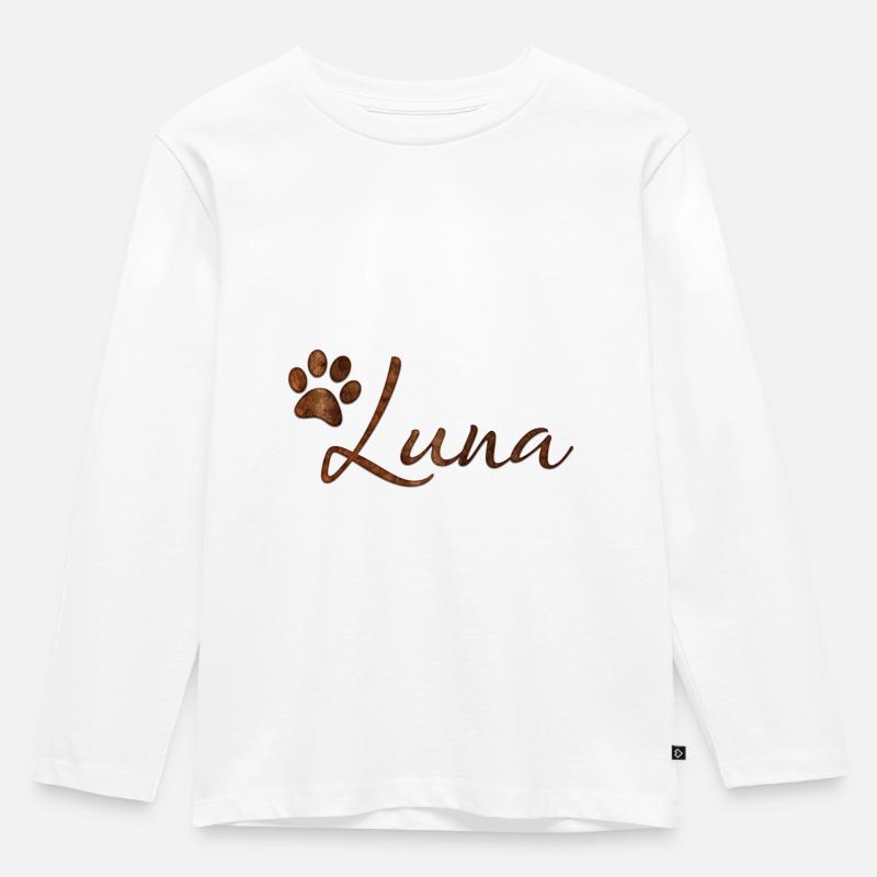 Conception de fourrure de chat de chien de nom de Luna avec la patte - T-shirt manches longues Premium Enfant - blanc