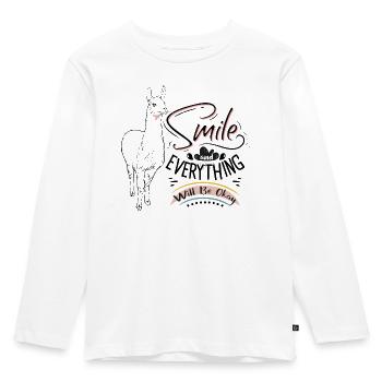 Lama Alpaca Smile and everything will be ok - Kids' Premium Longsleeve Shirt - white - Front - AI Model Kid Female (0cm)