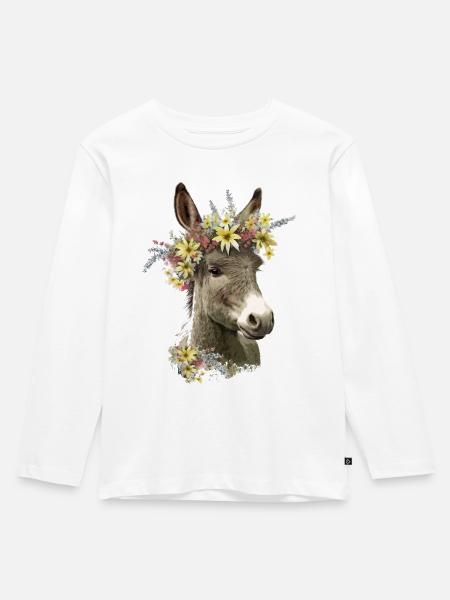 Esel mit Blumenkranz - Kinder Premium Bio Langarmshirt - Weiß
