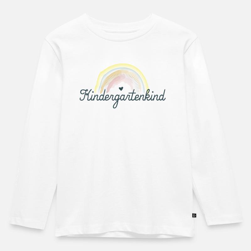 Kindergartenkind (Regenbogen & Herz) - Kinder Premium Bio Langarmshirt - Weiß