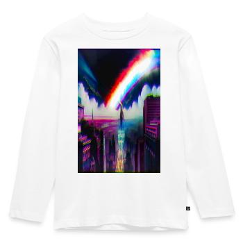 Futuristische Regenbogen Stadt Kunst - Kinder Premium Bio Langarmshirt - Weiß - Vorne - AI Model Kid Female (0cm)