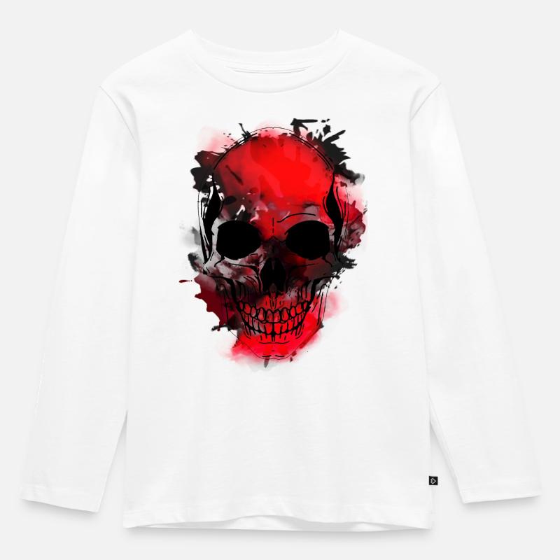 Rotes Schädel-Splash Artwork - Kinder Premium Bio Langarmshirt - Weiß
