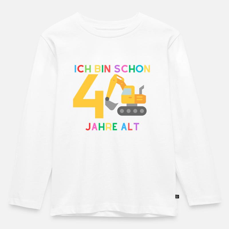 Ich bin 4 Junge Bagger - Kinder Premium Bio Langarmshirt - Weiß