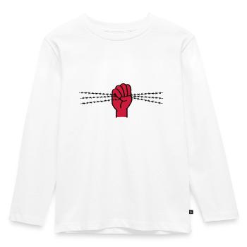 Protest symbol with barbed wire. Clenched fist. - Kids' Premium Longsleeve Shirt - white - Front - AI Model Kid Female (0cm)