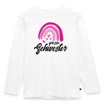 GROSSE SCHWESTER - FAMILIENZUWACHS - BABY ERWARTEN - Kinder Premium Bio Langarmshirt - Weiß - Vorne - AI Model Kid Female (0cm)