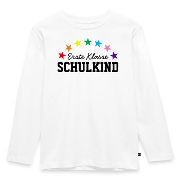 ERSTE KLASSE SCHULKIND 2025 - ERSTER SCHULTAG - Kinder Premium Bio Langarmshirt - Weiß - Vorne - AI Model Kid Female (0cm)
