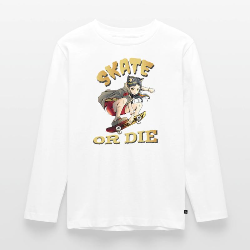Skate oder stirb Skateboarder Anime Mädchen Kinder Premium Bio Langarmshirt