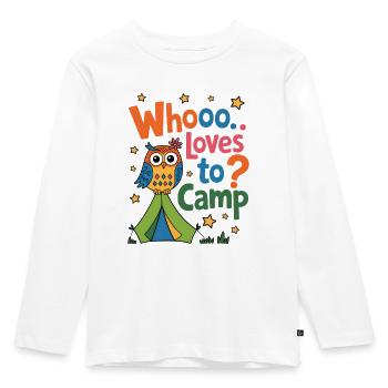 Cute Owl Whooo Loves Camping Forest Nature - Kids' Premium Longsleeve Shirt - white - Front - AI Model Kid Female (0cm)