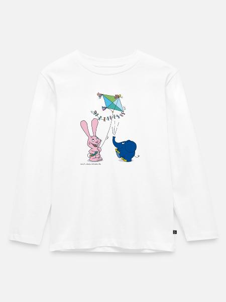 Elefant und Hase Drachensteigen - Kinder Premium Bio Langarmshirt - Weiß