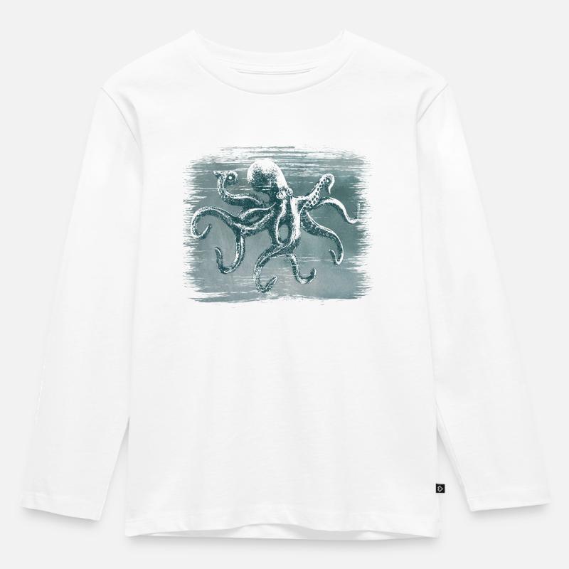 Oktopus Krake Geschenk - Kinder Premium Bio Langarmshirt - Weiß