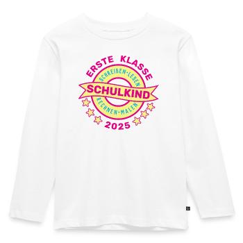 ERSTE KLASSE SCHULKIND 2025 - EINSCHULUNG 2025 - Kinder Premium Bio Langarmshirt - Weiß - Vorne - AI Model Kid Female (0cm)