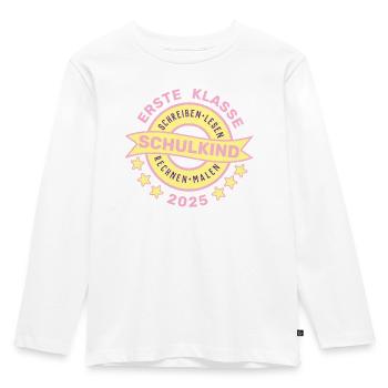 ERSTE KLASSE SCHULKIND 2025 - EINSCHULUNG 2025 - Kinder Premium Bio Langarmshirt - Weiß - Vorne - AI Model Kid Female (0cm)