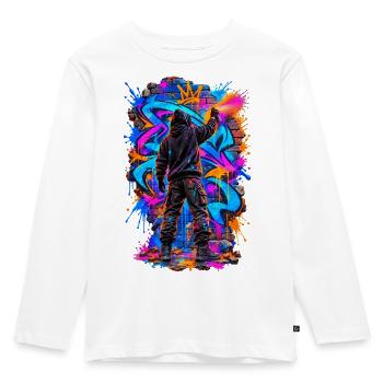 Graffiti-Künstler – Urbane Farbexplosion - Kinder Premium Bio Langarmshirt - Weiß - Vorne - AI Model Kid Female (0cm)