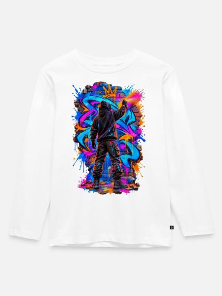 Graffiti-Künstler – Urbane Farbexplosion - Kinder Premium Bio Langarmshirt - Weiß
