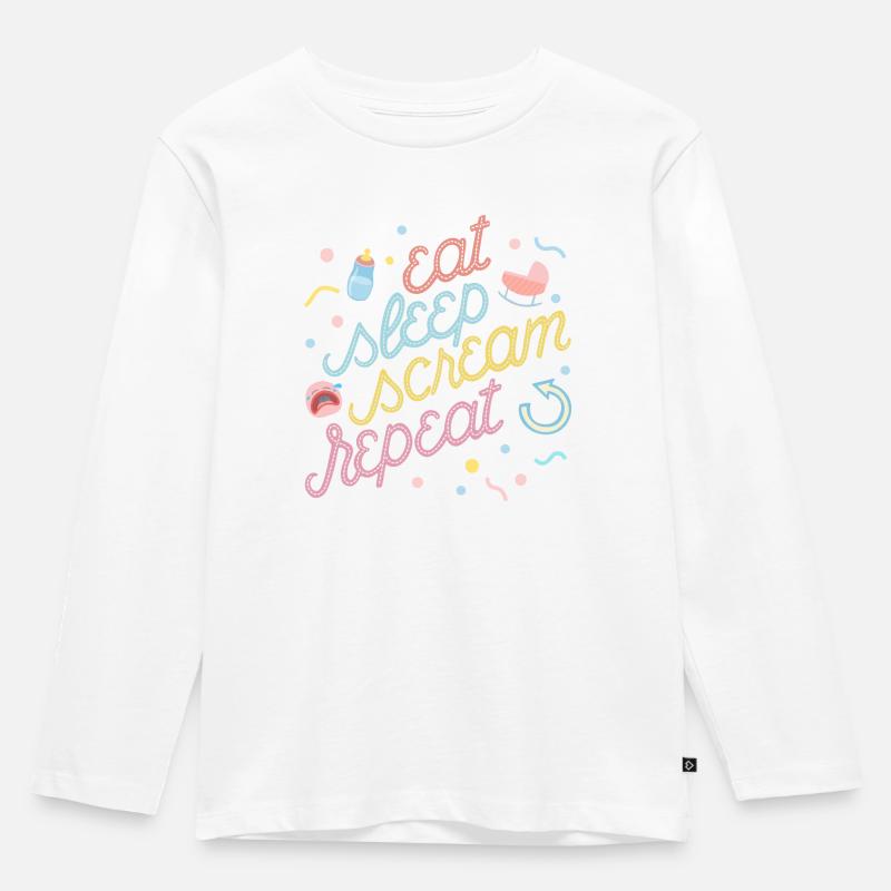 Eat, sleep, scream, repeat - Kinder Premium Bio Langarmshirt - Weiß