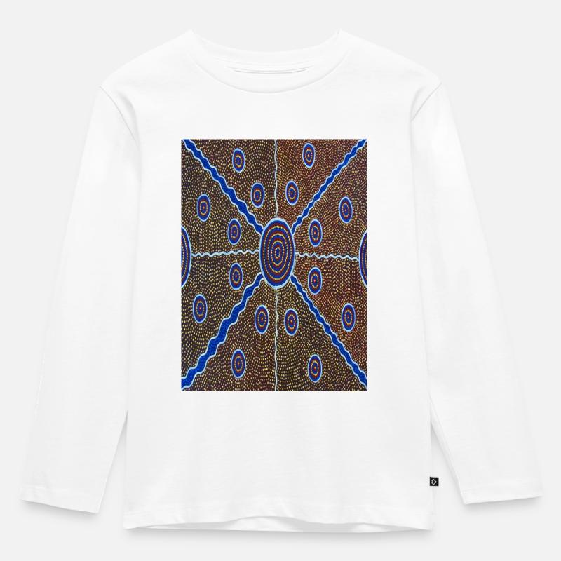 Kunst der australischen Aborigines - Kinder Premium Bio Langarmshirt - Weiß
