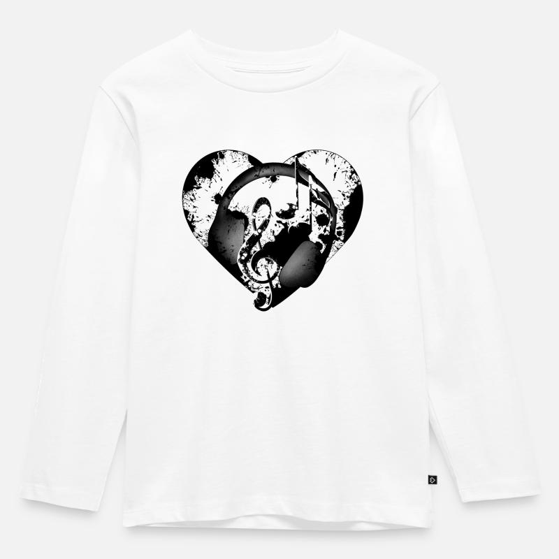 Kopfhörer Herz - Kinder Premium Bio Langarmshirt - Weiß