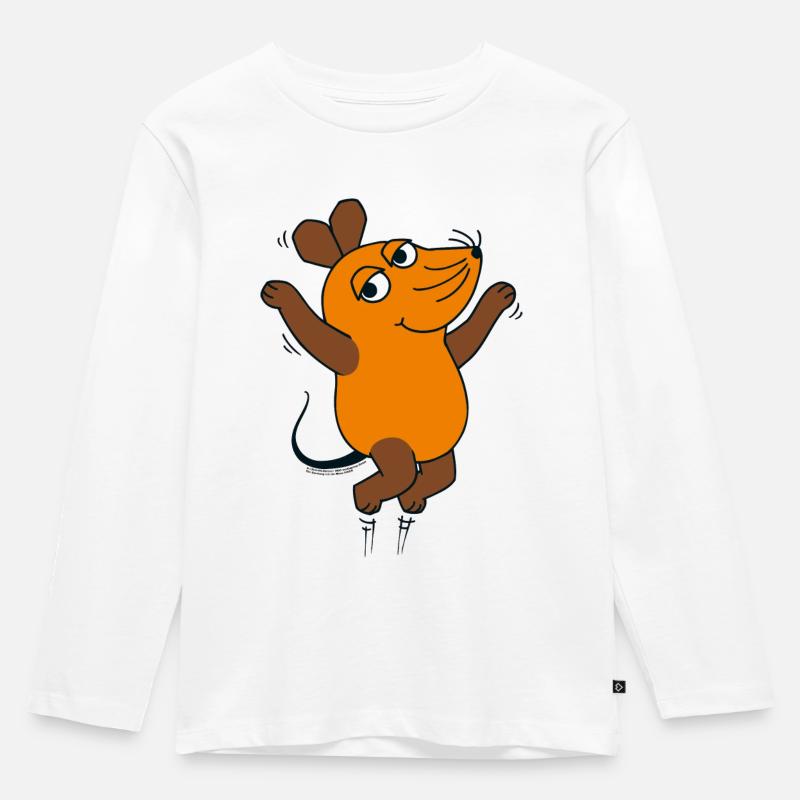 Die Maus springt - Kinder Premium Bio Langarmshirt - Weiß
