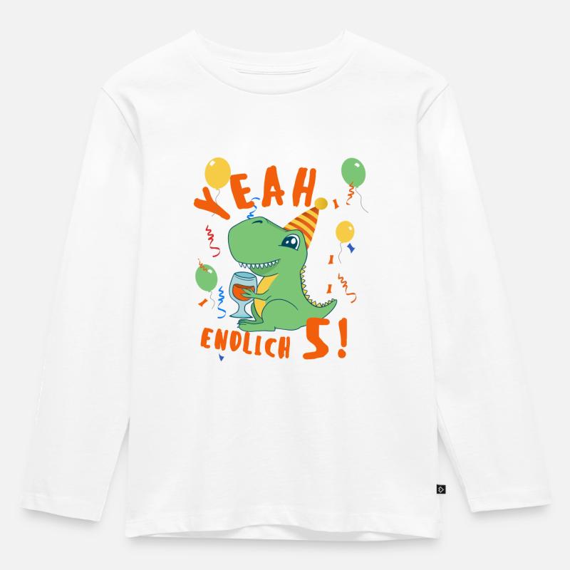 Yeah Dino Endlich 5 - Kinder Premium Bio Langarmshirt - Weiß