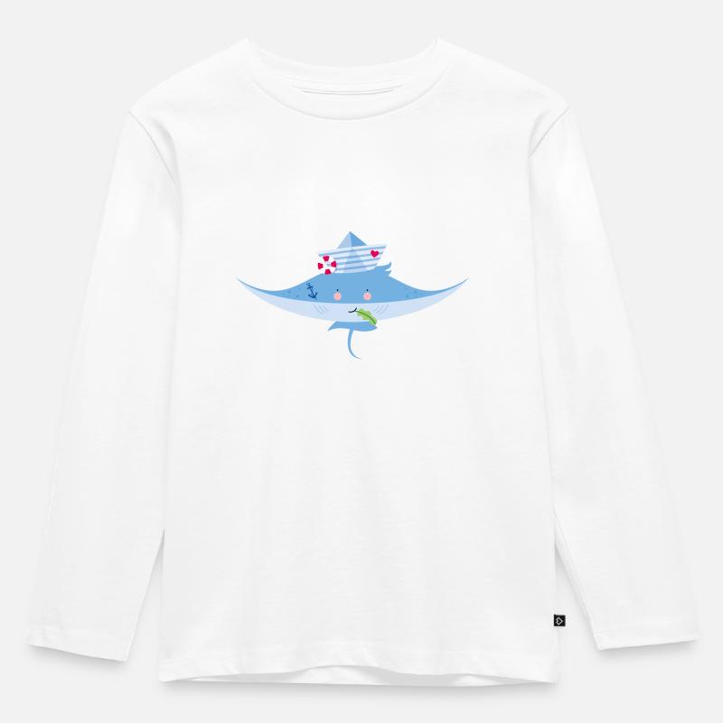 Rochen - Kinder Premium Bio Langarmshirt - Weiß