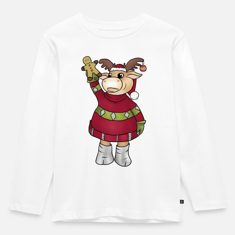 Elch_mit_Lebkuchen - Kinder Premium Bio Langarmshirt - Weiß