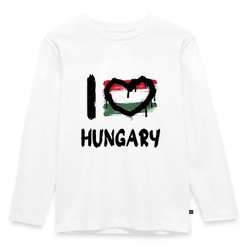 I love Hungary / Ich Liebe Ungarn Land Länder - Kinder Premium Bio Langarmshirt - Weiß - Vorne - AI Model Kid Female (0cm)