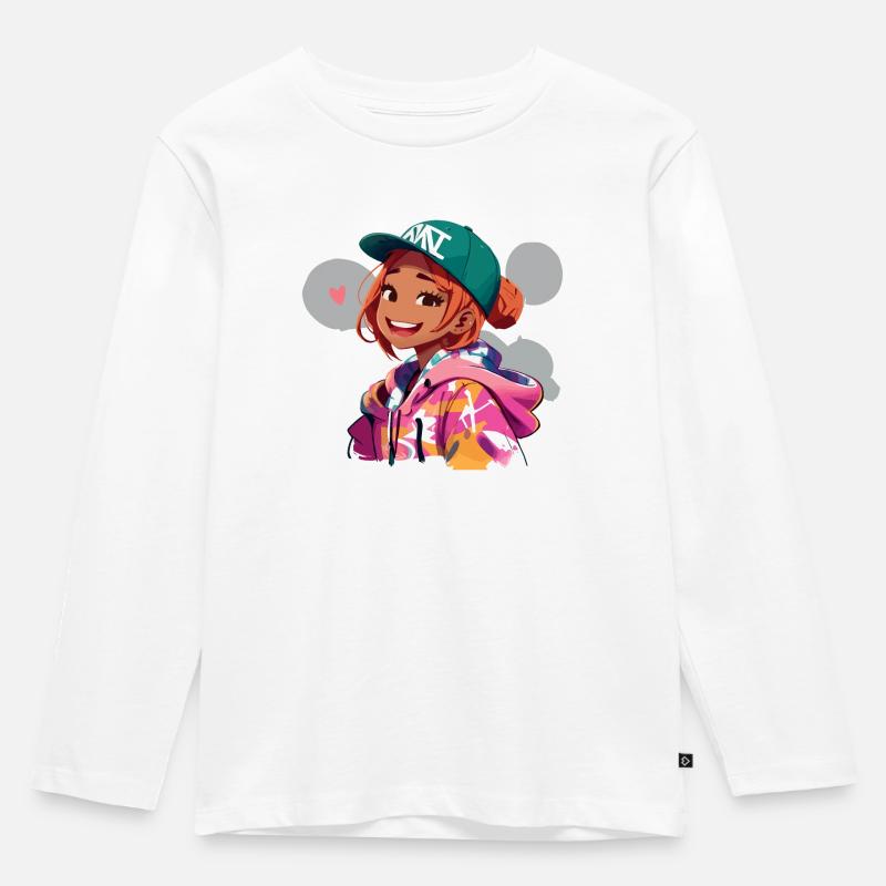 Rothaariges Mädchen im Kapuzenpullover - Kinder Premium Bio Langarmshirt - Weiß