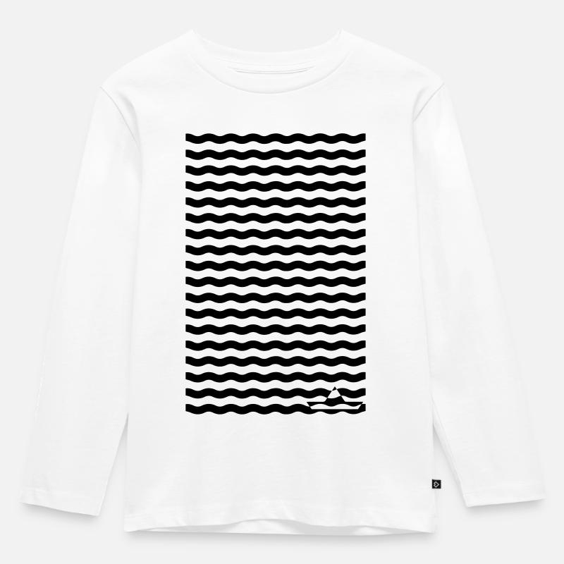 Wellen mit Boot - Kinder Premium Bio Langarmshirt - Weiß